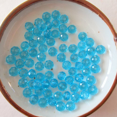 Lot de 30 petites perles en verre bleues à facettes - 6.5 mm - 4776002