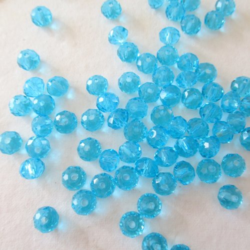 Lot de 40 petites perles en verre bleues à facettes - 6.5 mm - 4776003