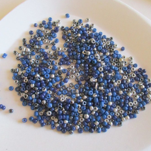 10 g de perles de rocaille dans les tons bleu et argent- 4927078