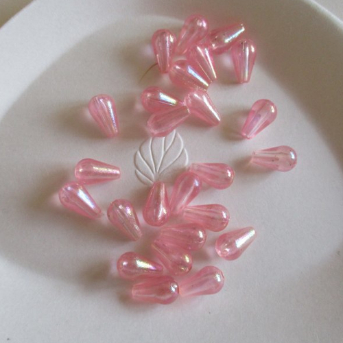 20 perles gouttes transparentes rose pâle moirée - 4929584