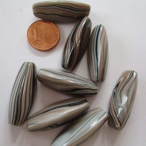 8 perles fuseau triangulaire marron/beige - 28 x 10 mm - 2849604