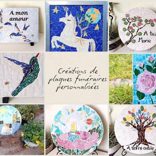 Plaque funéraire en mosaiques personnalisable à poser