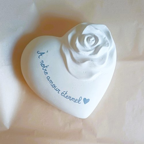 Gros cœur blanc avec fleur, message personnalisé, intérieur/extérieur