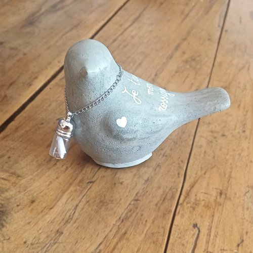 Oiseau en ciment rossignol, taille s, décoration personnalisable, message pendentif fiole ou coeur, tombe, cinérarium/columbarium