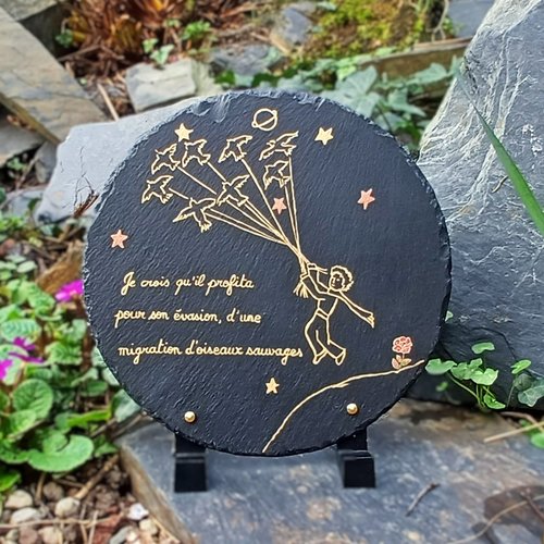 Plaque funéraire ardoise,à personnaliser, dessin et écriture au choix, gravure, peinture, ornement tombe