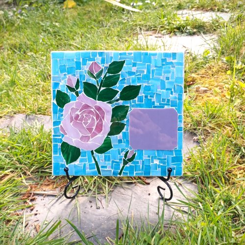 Plaque funéraire en mosaïque personnalisable, dessin et message gravé au choix