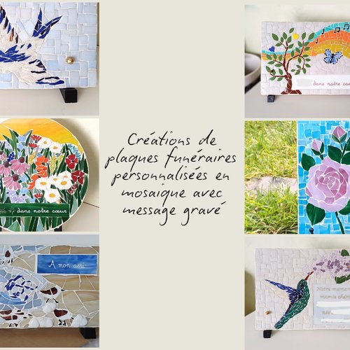 Plaque funéraire en mosaïque personnalisable avec message gravé