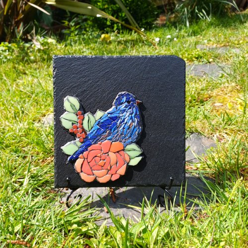 Plaque ardoise, mosaïque et gravure au choix,hommage, plaque funéraire