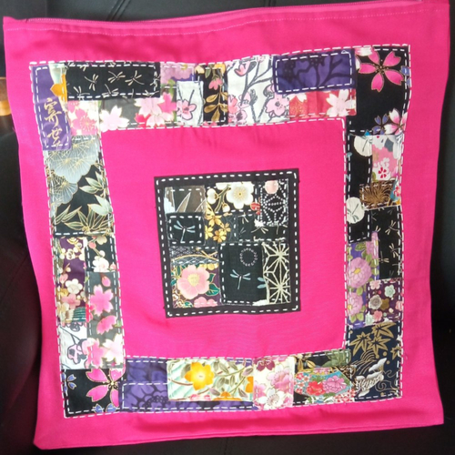 Housse de coussin technique japonaise "boro" et "sashiko"