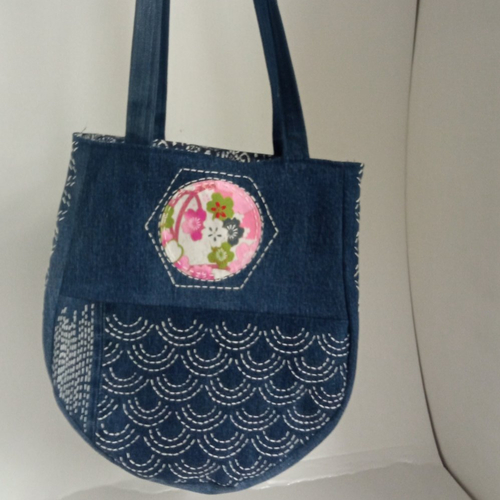 Sac bandoulière jean recyclé broderie sashiko