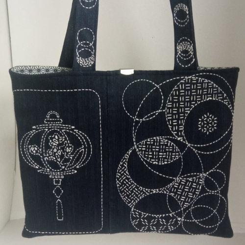 Sac bandoulière broderie sashiko jean recyclé