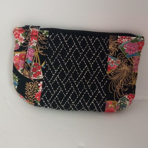 Trousse -pochette - porte monnaie - tissu japonais broderie "sashiko"