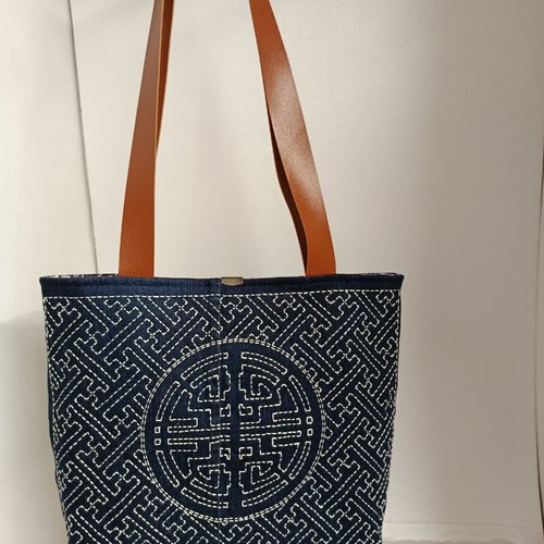 Sac jean recyclé broderie sashiko
