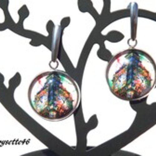 Boucles d'oreilles puces à cabochon en acier inoxydable