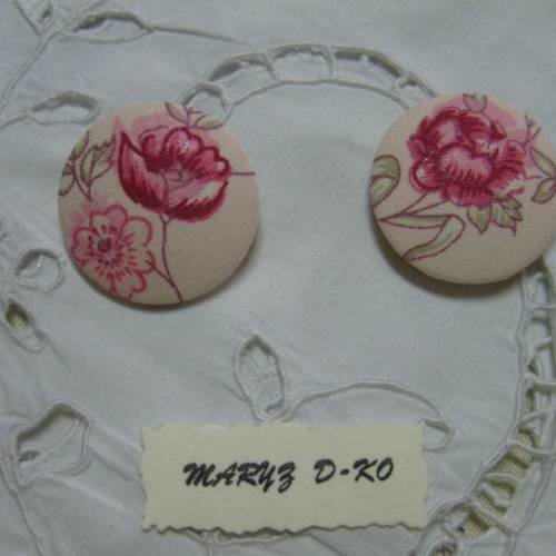 Duo boutons tissu assortis" roses  " 32mm