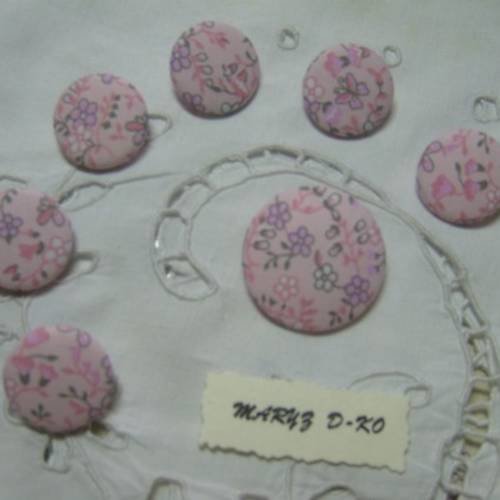 7 boutons  assortis tissu  rose" fleurs et papillons "  22 et 32 mm