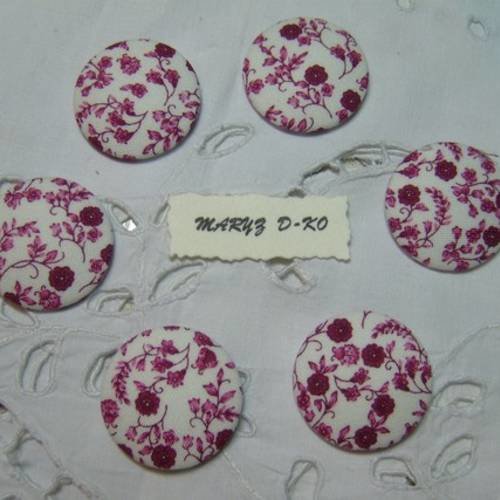 Cabochons 32mm recouverts tissu " framboise" 