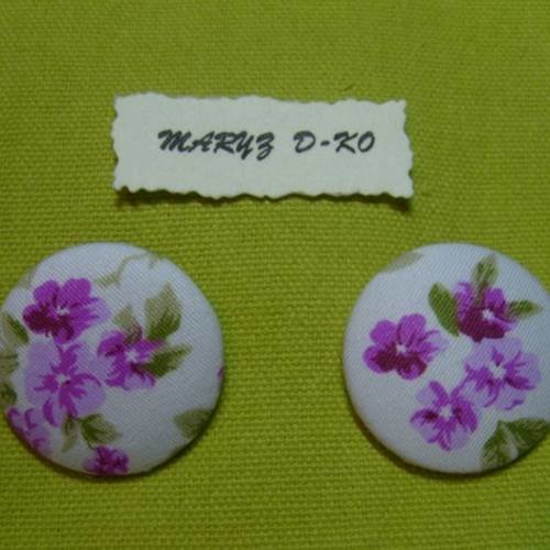 Duo boutons recouverts de tissu "fleurs roses" 32mm