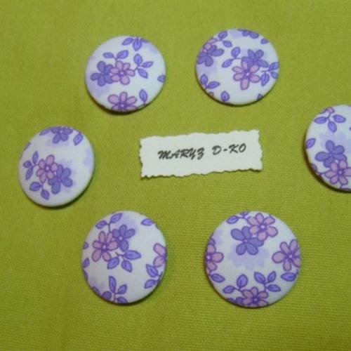 6 gros boutons tissu " fleurs mauves" 32mm