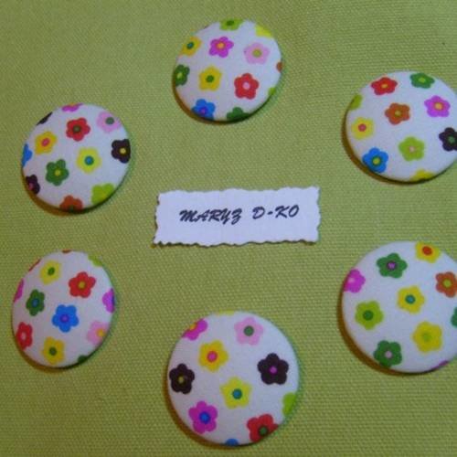 6 gros boutons tissu - à coller - fleurs multicolores - 32mm
