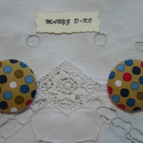 Duo boutons recouverts de tissu "gros pois" 32mm