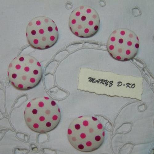 6  boutons recouverts de tissu "petits pois rose fond blanc" 22mm