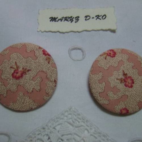 Duo boutons  tissu "yuwa live life vieux rose " 32mm