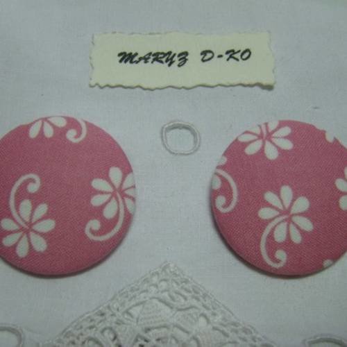 Duo boutons recouverts de tissu "lazy daisy basket rose" 32mm