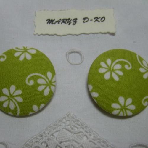 Duo boutons recouverts de tissu "lazy daisy basket vert" 32mm