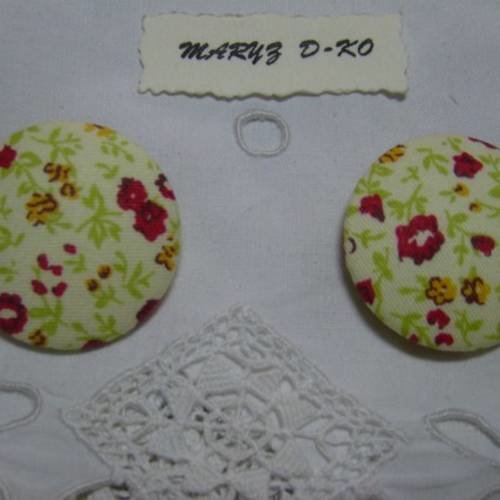 Duo boutons recouverts de tissu "liberty fleurs rouge/jaune" 32mm