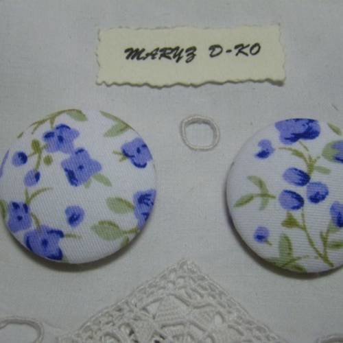 Duo boutons recouverts de tissu "fleurs violettes" 32mm