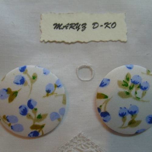 Duo boutons tissu "boutons de fleurs bleu" 32mm