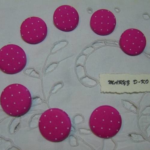 8  boutons recouverts de tissu "petits pois blanc fond rose" 22mm