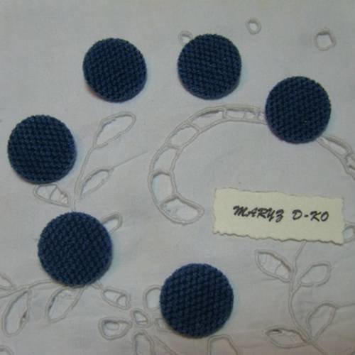 6  boutons tissu épais ameublement"bleu chiné" 22mm