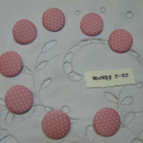 8  boutons tissu "petits pois blanc fond rose tendre" 22mm