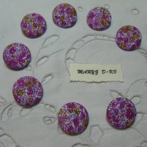 8  boutons recouverts de tissu "liberty fuchsia" 22mm