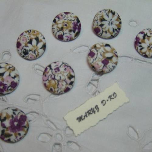 8  boutons tissu "fleurs voile de coton" 22mm