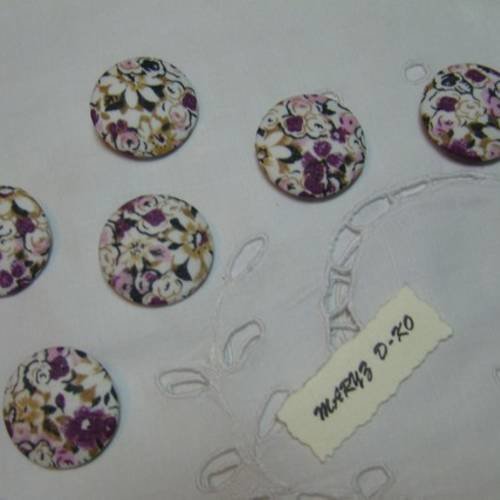 6  boutons tissu "fleurs voile de coton" 28mm