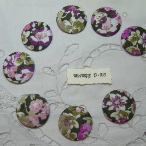 8  boutons à coller," voile de coton fleurs " 32mm