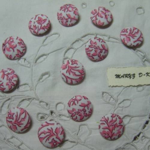 12  boutons recouverts tissu coton" feuillage corail " 20mm