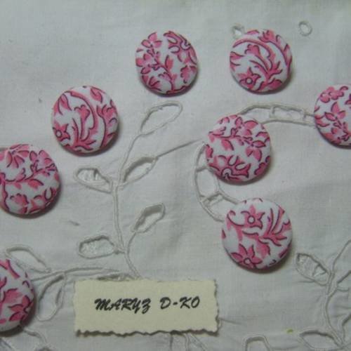 8  boutons tissu coton " feuillage corail " 22mm