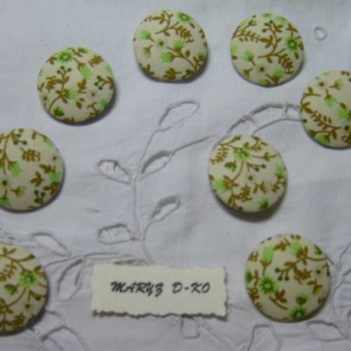 8  boutons tissu " feuillage et fleurs vertes  " 28mm