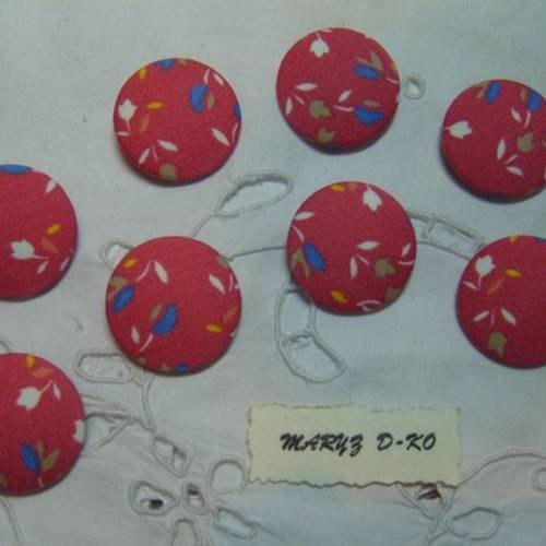 8  boutons recouverts de tissu " orangé fleuri " 28mm