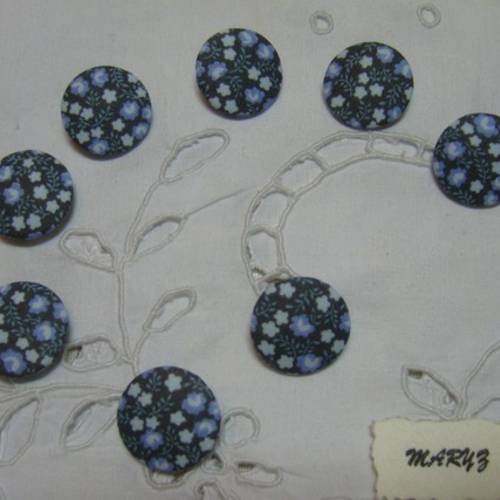 8  boutons tissu coton " liberty bleu" 20mm