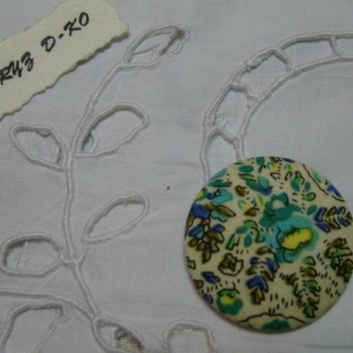  cabochon tissu 32mm fleuri turquoise