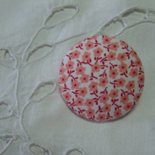  gros bouton tissu "fleurs corail" 32mm