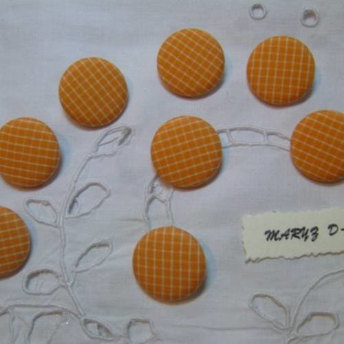 8 boutons tissu "vichy orange/blanc" 22mm