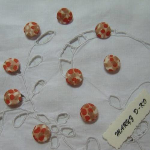 9  boutons tissu coton " vintage orangé" 12mm