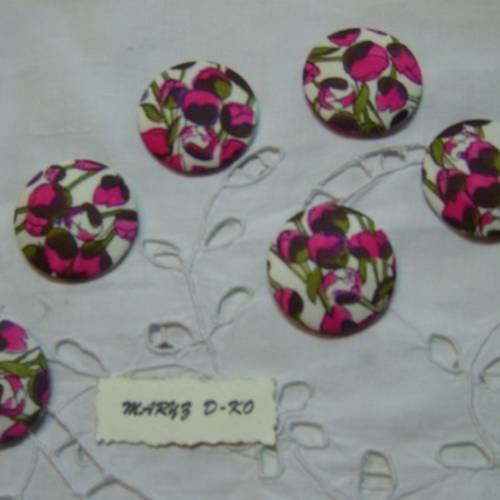 6 gros boutons tissu à coller "boutons fleurs roses "32mm