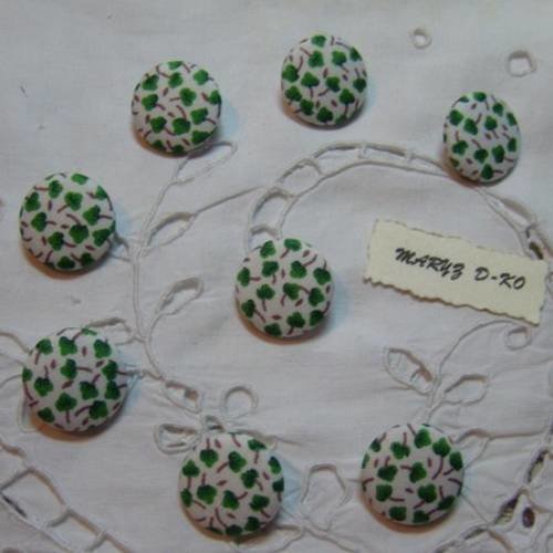 8 boutons tissu coton 22mm " petites fleurs vertes" 
